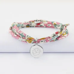 Online HappyBulle Bracelet 3 tours Liberty personnalisé médaille gravée argent rose des vents texturée 14 mm Argent rhodié 925