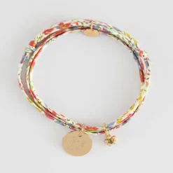 Clearance HappyBulle Bracelet 3 tours Liberty personnalisé médaille gravée plaqué or 15 mm et breloque fleur zircon plaqué or 8 mm