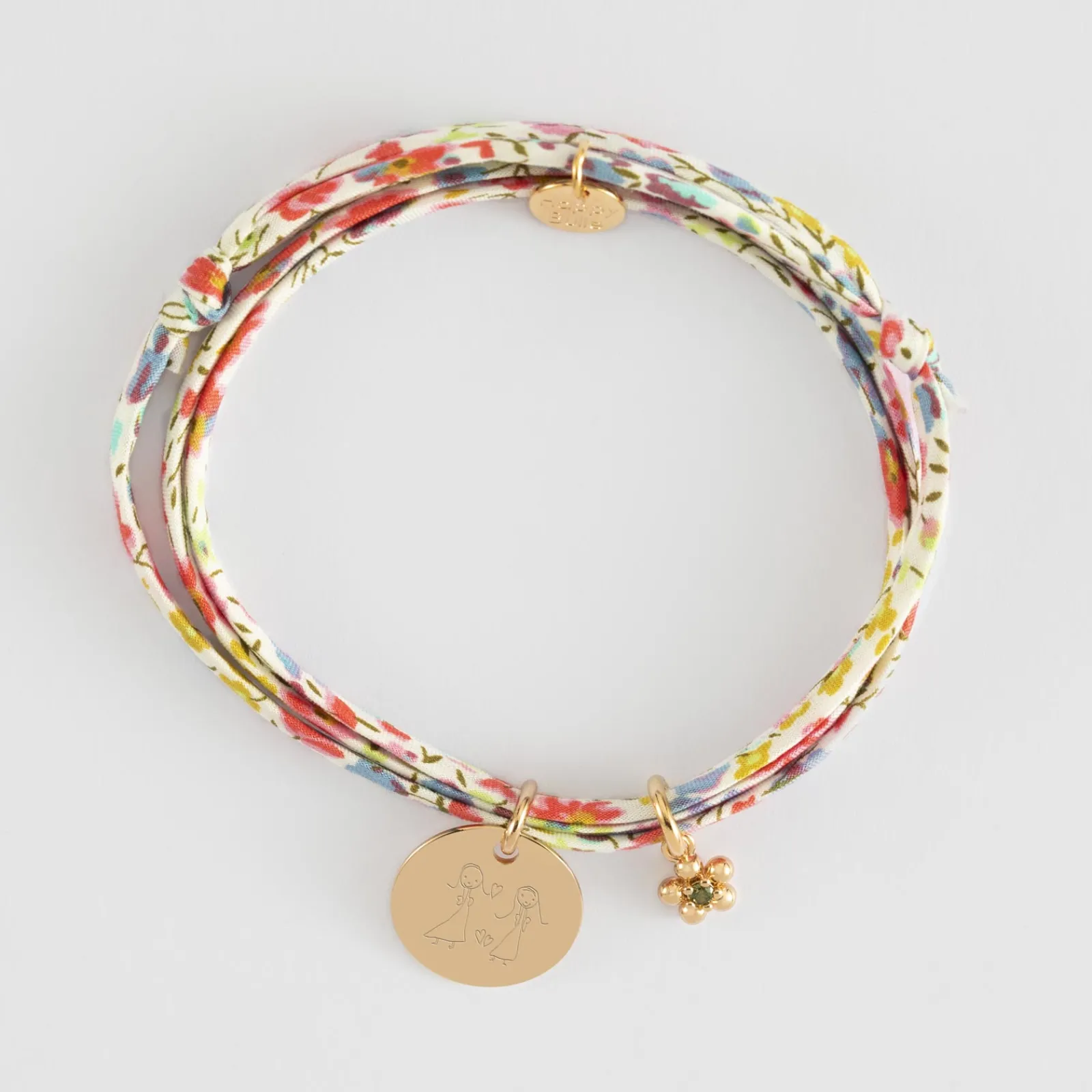 Clearance HappyBulle Bracelet 3 tours Liberty personnalisé médaille gravée plaqué or 15 mm et breloque fleur zircon plaqué or 8 mm