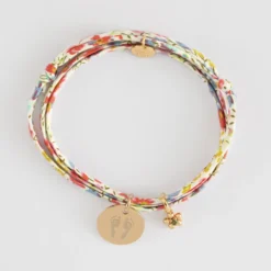 Clearance HappyBulle Bracelet 3 tours Liberty personnalisé médaille gravée plaqué or 15 mm et breloque fleur zircon plaqué or 8 mm