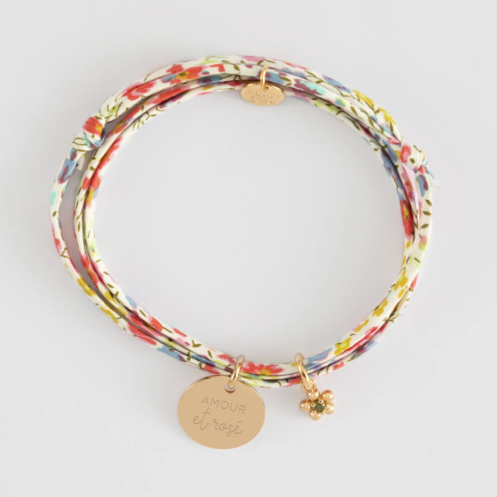 Clearance HappyBulle Bracelet 3 tours Liberty personnalisé médaille gravée plaqué or 15 mm et breloque fleur zircon plaqué or 8 mm