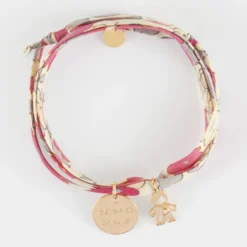 Best HappyBulle Bracelet 3 tours Liberty personnalisé médaille gravée plaqué or 15 mm et breloque petit garçon zircon 12 mm Plaqué or 18k