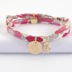 Best HappyBulle Bracelet 3 tours Liberty personnalisé médaille gravée plaqué or 15 mm et breloque petit garçon zircon 12 mm Plaqué or 18k