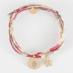 Best HappyBulle Bracelet 3 tours Liberty personnalisé médaille gravée plaqué or 15 mm et breloque petit garçon zircon 12 mm Plaqué or 18k