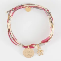 Best HappyBulle Bracelet 3 tours Liberty personnalisé médaille gravée plaqué or 15 mm et breloque petit garçon zircon 12 mm Plaqué or 18k
