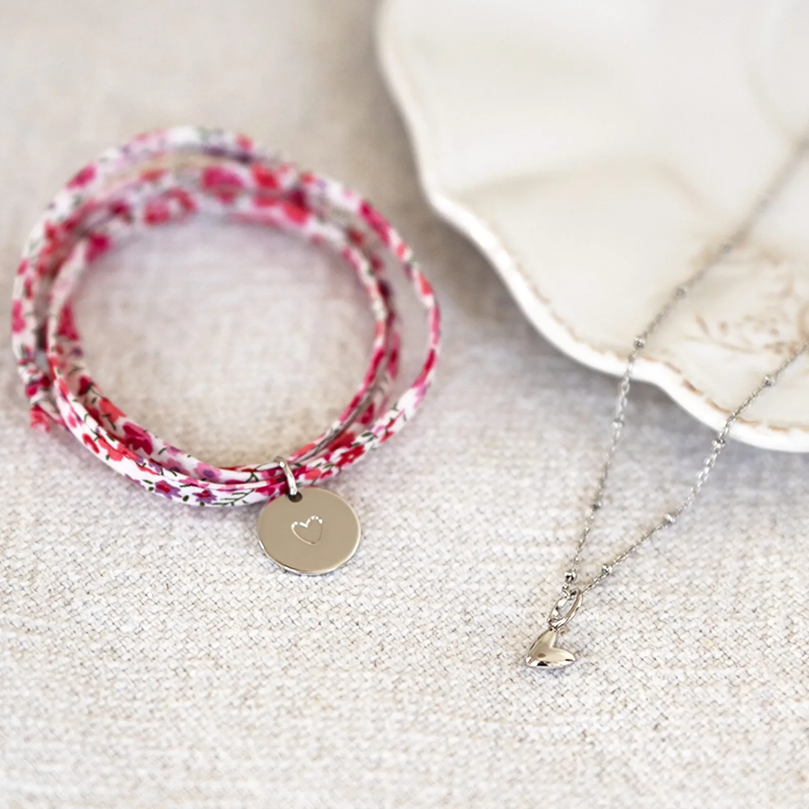 Best HappyBulle Bracelet 3 tours Liberty personnalisé médaille gravée argent coeur estampillé 15 mm - x Atelier Wagram Argent rhodié 925