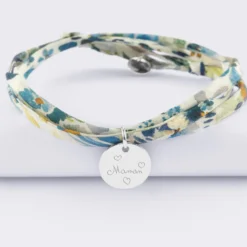 Best HappyBulle Bracelet 3 tours Liberty personnalisé médaille gravée argent coeur estampillé 15 mm - x Atelier Wagram Argent rhodié 925