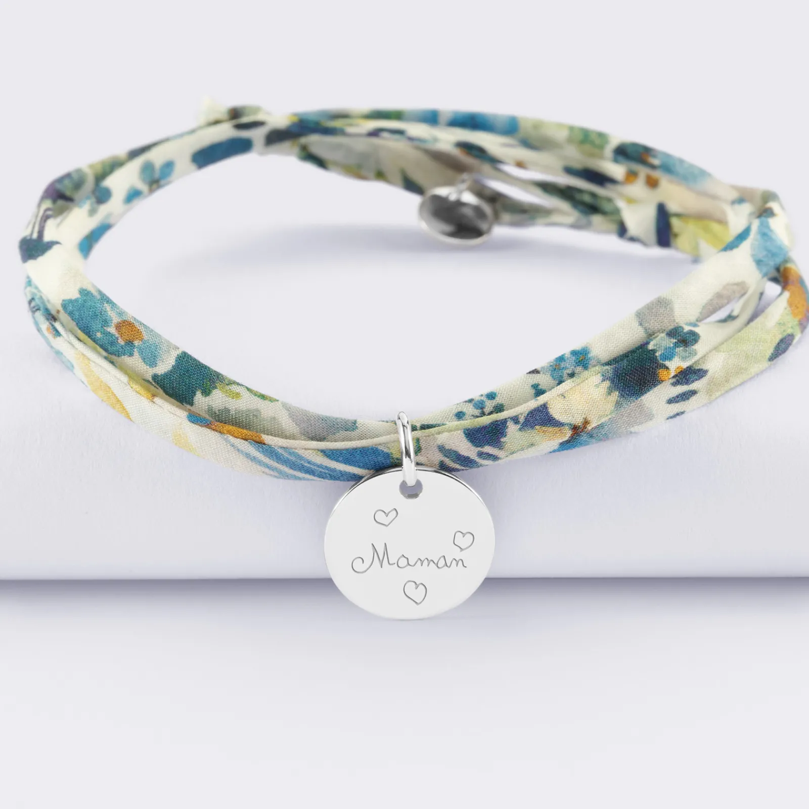 Best HappyBulle Bracelet 3 tours Liberty personnalisé médaille gravée argent coeur estampillé 15 mm - x Atelier Wagram Argent rhodié 925