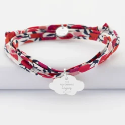Sale HappyBulle Bracelet 3 tours Liberty personnalisé prénom médaille gravée argent nuage 20x14 mm Argent rhodié 925