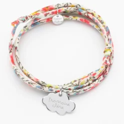Sale HappyBulle Bracelet 3 tours Liberty personnalisé prénom médaille gravée argent nuage 20x14 mm Argent rhodié 925