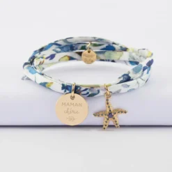 Outlet HappyBulle Bracelet 3 tours Liberty personnalisé médaille gravée plaqué or 15 mm et breloque(s) summer - à composer Plaqué or 18k