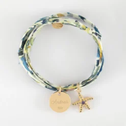 Outlet HappyBulle Bracelet 3 tours Liberty personnalisé médaille gravée plaqué or 15 mm et breloque(s) summer - à composer Plaqué or 18k