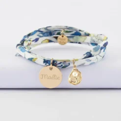 Outlet HappyBulle Bracelet 3 tours Liberty personnalisé médaille gravée plaqué or 15 mm et breloque(s) summer - à composer Plaqué or 18k