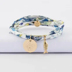 Outlet HappyBulle Bracelet 3 tours Liberty personnalisé médaille gravée plaqué or 15 mm et breloque(s) summer - à composer Plaqué or 18k