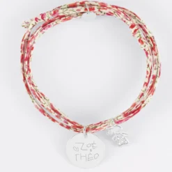 Sale HappyBulle Bracelet 3 tours Liberty personnalisé médaille gravée argent 19 mm et breloque petite fille scintillante 12 mm Argent rhodié 925