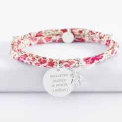 Sale HappyBulle Bracelet 3 tours Liberty personnalisé médaille gravée argent 19 mm et breloque petite fille scintillante 12 mm Argent rhodié 925