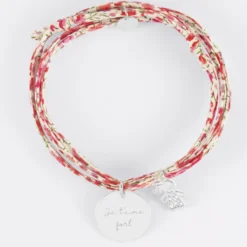 Sale HappyBulle Bracelet 3 tours Liberty personnalisé médaille gravée argent 19 mm et breloque petite fille scintillante 12 mm Argent rhodié 925
