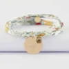 Discount HappyBulle Bracelet 3 tours Liberty personnalisé médaille gravée plaqué or 19 mm et breloque rectangle zircon plaqué or 9 mm