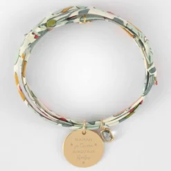 Discount HappyBulle Bracelet 3 tours Liberty personnalisé médaille gravée plaqué or 19 mm et breloque rectangle zircon plaqué or 9 mm