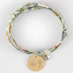 Discount HappyBulle Bracelet 3 tours Liberty personnalisé médaille gravée plaqué or 19 mm et breloque rectangle zircon plaqué or 9 mm