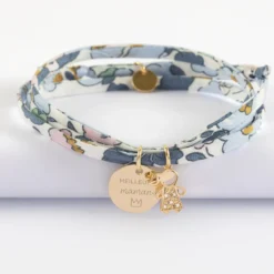 Hot HappyBulle Bracelet 3 tours Liberty personnalisé médaille gravée plaqué or 15 mm et breloque petite fille scintillante 12 mm Plaqué or 18k