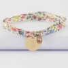 Sale HappyBulle Bracelet 3 tours Liberty personnalisé médaille gravée plaqué or 15 mm et breloque rectangle zircon plaqué or 9 mm