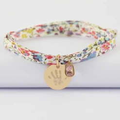 Sale HappyBulle Bracelet 3 tours Liberty personnalisé médaille gravée plaqué or 15 mm et breloque rectangle zircon plaqué or 9 mm