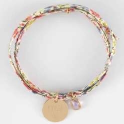 Sale HappyBulle Bracelet 3 tours Liberty personnalisé médaille gravée plaqué or 15 mm et breloque rectangle zircon plaqué or 9 mm