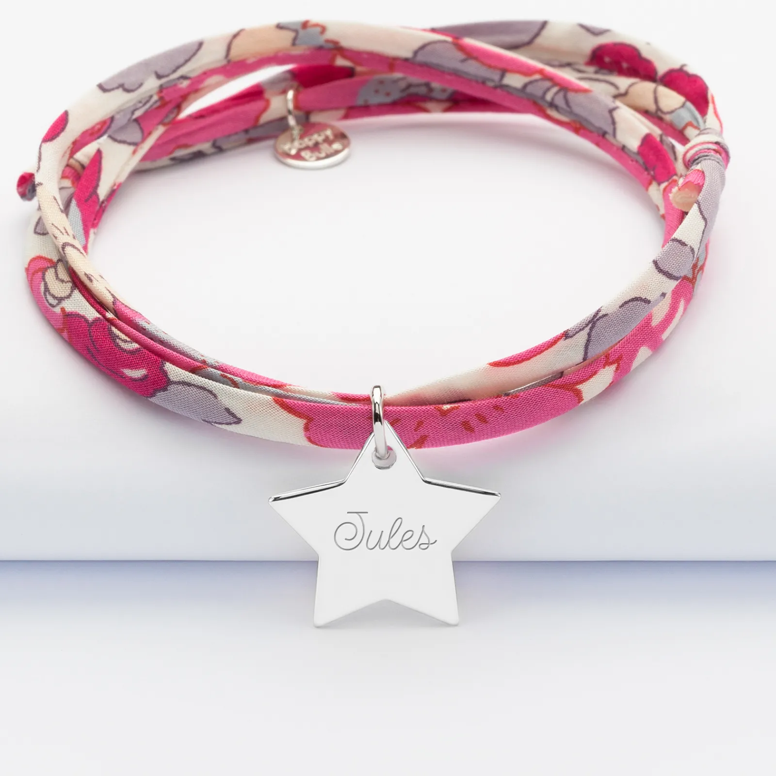 Clearance HappyBulle Bracelet 3 tours Liberty personnalisé prénom médaille gravée argent étoile 20x20 mm Argent rhodié 925