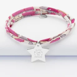 Clearance HappyBulle Bracelet 3 tours Liberty personnalisé prénom médaille gravée argent étoile 20x20 mm Argent rhodié 925