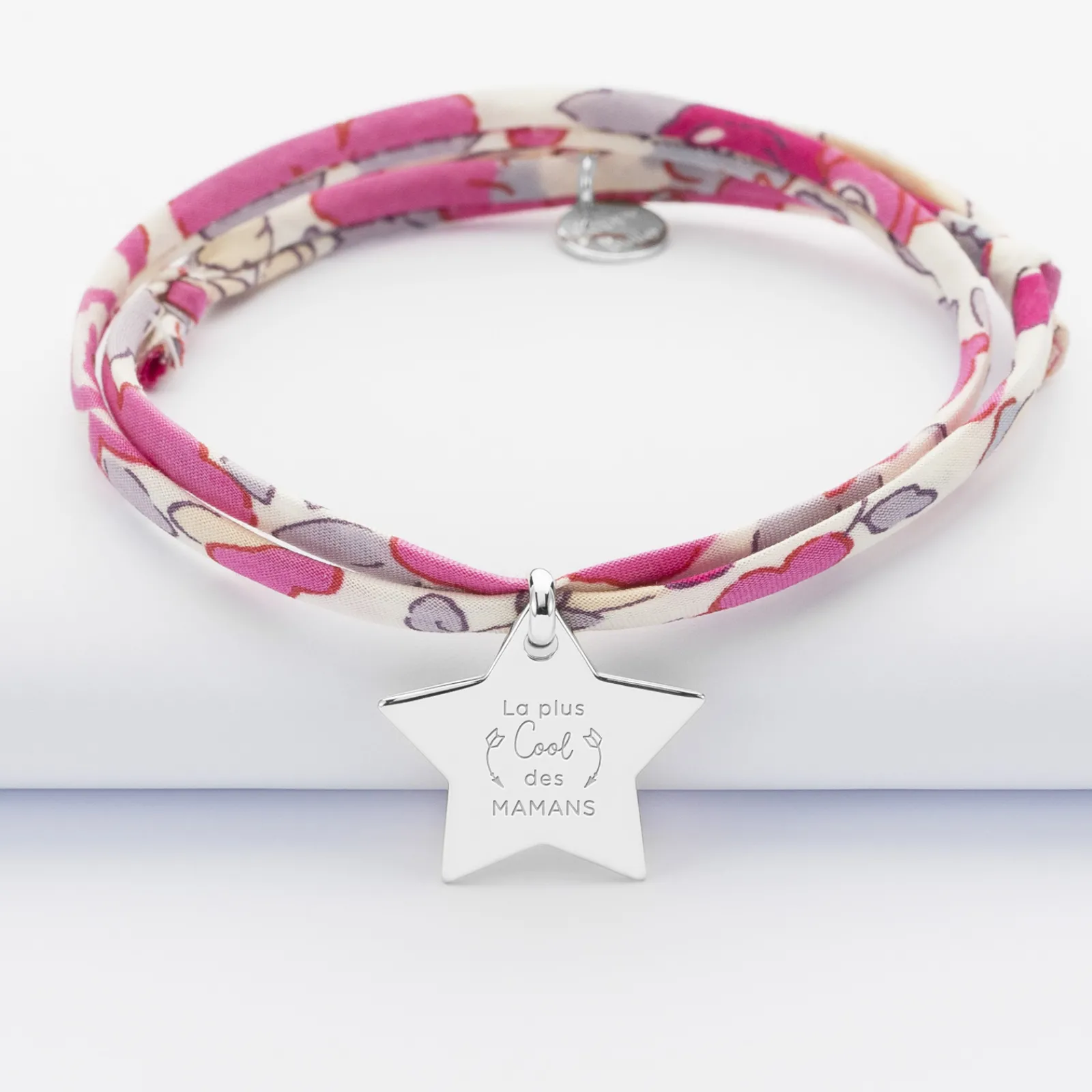 Clearance HappyBulle Bracelet 3 tours Liberty personnalisé prénom médaille gravée argent étoile 20x20 mm Argent rhodié 925