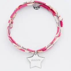 Clearance HappyBulle Bracelet 3 tours Liberty personnalisé prénom médaille gravée argent étoile 20x20 mm Argent rhodié 925