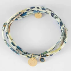 Clearance HappyBulle Bracelet 3 tours Liberty personnalisé médaille gravée plaqué or 10 mm et breloque rectangle zircon plaqué or 9 mm