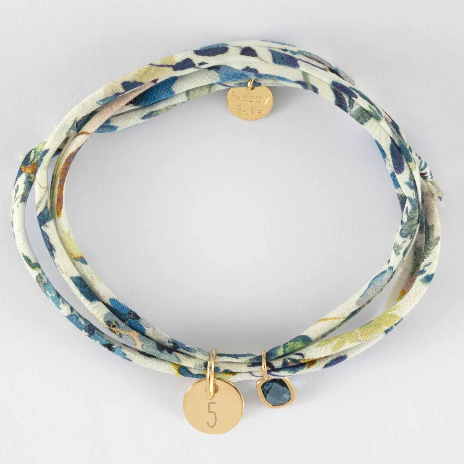 Clearance HappyBulle Bracelet 3 tours Liberty personnalisé médaille gravée plaqué or 10 mm et breloque rectangle zircon plaqué or 9 mm