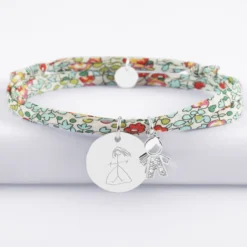 Best HappyBulle Bracelet 3 tours Liberty personnalisé médaille gravée argent 19 mm et breloque petit garçon scintillant 12 mm Argent rhodié 925
