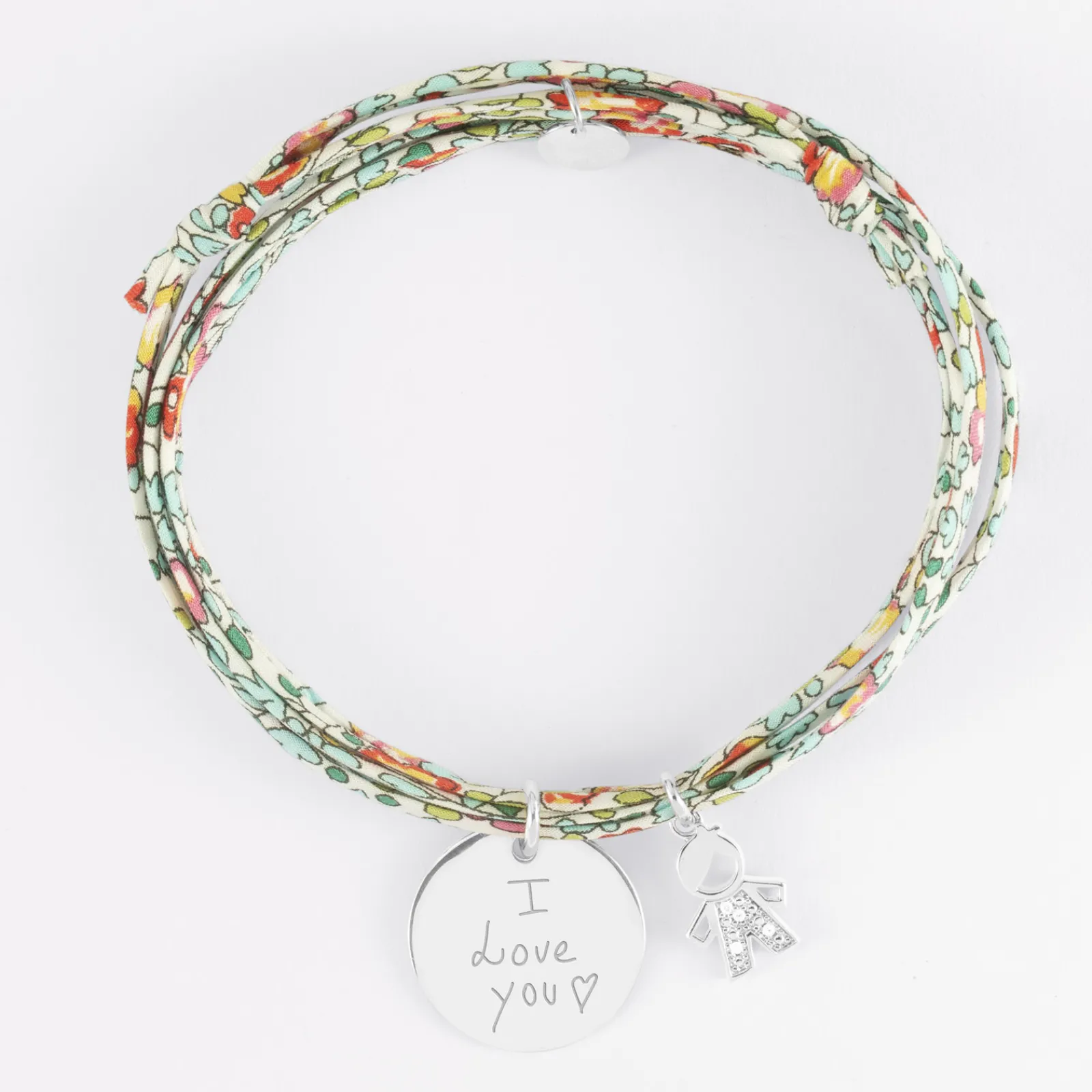 Best HappyBulle Bracelet 3 tours Liberty personnalisé médaille gravée argent 19 mm et breloque petit garçon scintillant 12 mm Argent rhodié 925