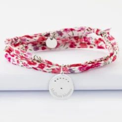 Discount HappyBulle Bracelet 3 tours Liberty personnalisé médaille Lune zircons crépuscule gravée argent 16 mm Argent rhodié 925