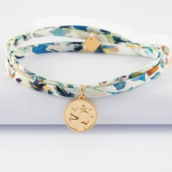 Clearance HappyBulle Bracelet 3 tours Liberty personnalisé médaille gravée plaqué or ange texturée 14 mm Plaqué or 18k