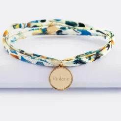 Clearance HappyBulle Bracelet 3 tours Liberty personnalisé médaille gravée plaqué or ange texturée 14 mm Plaqué or 18k