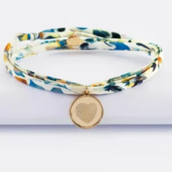 Clearance HappyBulle Bracelet 3 tours Liberty personnalisé médaille gravée plaqué or ange texturée 14 mm Plaqué or 18k
