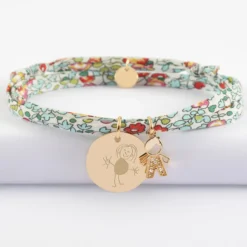New HappyBulle Bracelet 3 tours Liberty personnalisé médaille gravée plaqué or 19 mm et breloque petit garçon scintillant 12 mm Plaqué or 18k