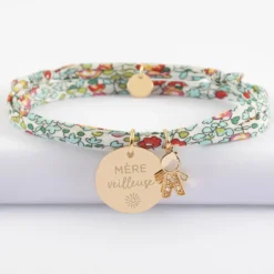 New HappyBulle Bracelet 3 tours Liberty personnalisé médaille gravée plaqué or 19 mm et breloque petit garçon scintillant 12 mm Plaqué or 18k