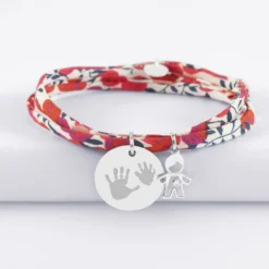 Hot HappyBulle Bracelet 3 tours Liberty personnalisé médaille gravée argent 19 mm et breloque petit garçon zircon 12 mm Argent rhodié 925