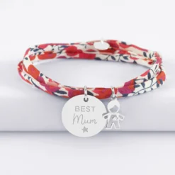 Hot HappyBulle Bracelet 3 tours Liberty personnalisé médaille gravée argent 19 mm et breloque petit garçon zircon 12 mm Argent rhodié 925
