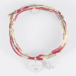 HappyBulle Bracelet 3 tours Liberty personnalisé médaille gravée argent 15 mm et breloque petit garçon zircon 12 mm Argent rhodié 925