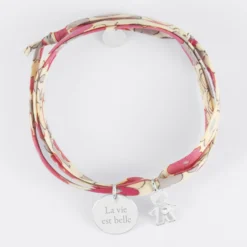 HappyBulle Bracelet 3 tours Liberty personnalisé médaille gravée argent 15 mm et breloque petit garçon zircon 12 mm Argent rhodié 925