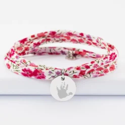 HappyBulle Bracelet 3 tours Liberty personnalisé médaille martelée gravée argent 15 mm Argent rhodié 925