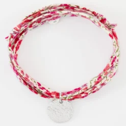 HappyBulle Bracelet 3 tours Liberty personnalisé médaille martelée gravée argent 15 mm Argent rhodié 925