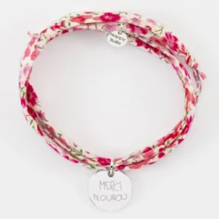 HappyBulle Bracelet 3 tours Liberty personnalisé médaille martelée gravée argent 15 mm Argent rhodié 925