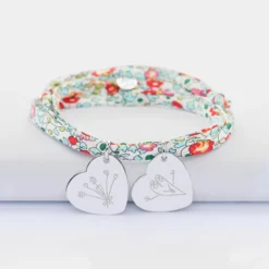 Hot HappyBulle Bracelet 3 tours Liberty personnalisé 2 médailles gravées argent dormeuses coeur 19x21 mm Argent rhodié 925